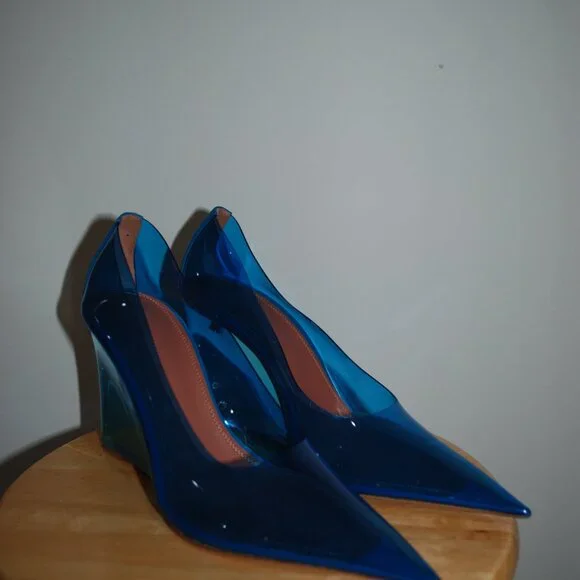Amina Muaddi Ane PVC Glass 95mm Wedge pumps - Sz 10.5 US / 40.5 EU